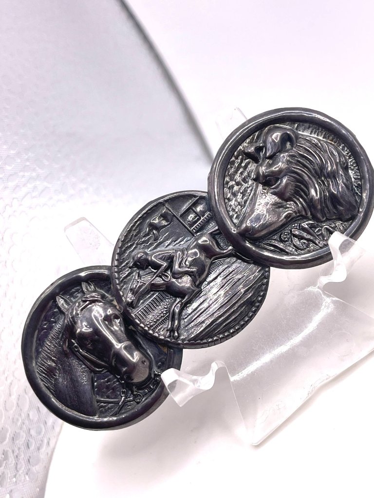 Antique Sterling Equestrian Brooch With Horse  Jockey Medallion Design Kentucky
